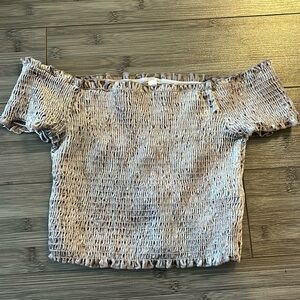 White fawn stretch velvet off the shoulder crop top